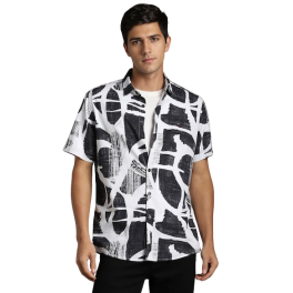 Modern Brushstroke Print Short-Sleeve Shirt