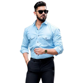 The Aqua Blue Twin Pocket Casual Shirt