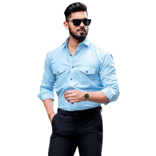 The Aqua Blue Twin Pocket Casual Shirt
