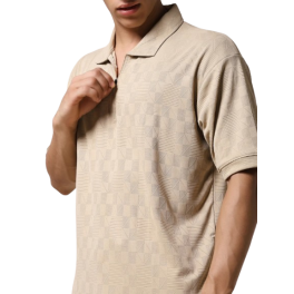 Beige Textured Polo T-Shirt