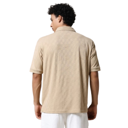 Beige Textured Polo T-Shirt