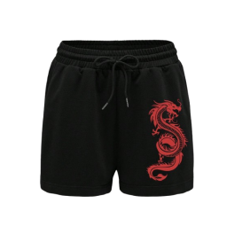Black Dragon Print Casual Shorts
