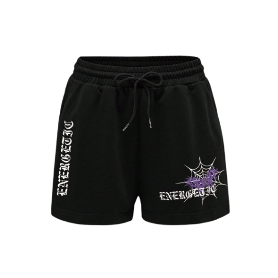 Black Energetic Graphic Print Casual Shorts