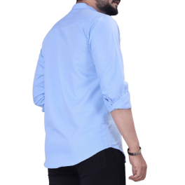 Men’s Light Blue Mandarin Collar Casual Shirt