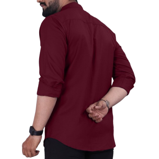 Men’s Maroon Mandarin Collar Casual Shirt Men’s Maroon Mandarin Collar Casual Shirt