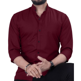 Men’s Maroon Mandarin Collar Casual Shirt