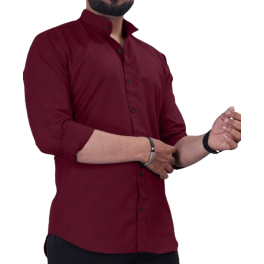 Men’s Maroon Mandarin Collar Casual Shirt