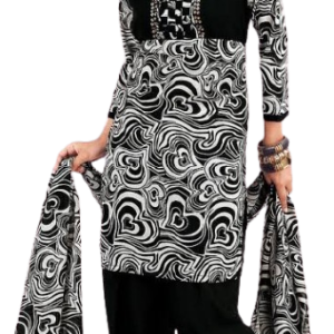 Black & White Printed Salwar Suit for Women