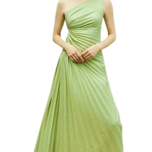 Chic Pleated One-Shoulder Maxi Dress in Mint Green