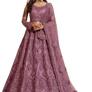 Designer Embroidered Anarkali Gown with Dupatta – Mauve Purple