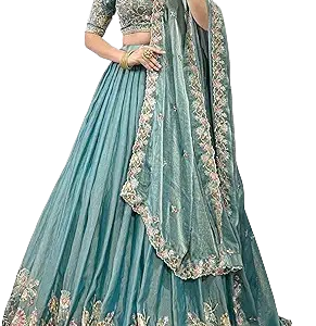 Elegant Teal Green Embroidered Net Lehenga Choli with Dupatta