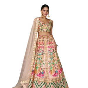 Floral Embroidered Silk Lehenga Choli with Contrasting Dupatta