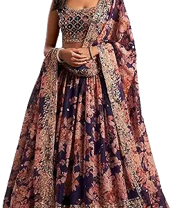 Floral Heritage Lehenga Choli with Dupatta – Navy Rose