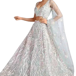 Ethereal Pastel Embroidered Lehenga Choli with Sheer Dupatta – Mint Frost