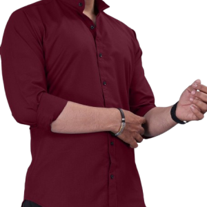 Men’s Maroon Mandarin Collar Casual Shirt