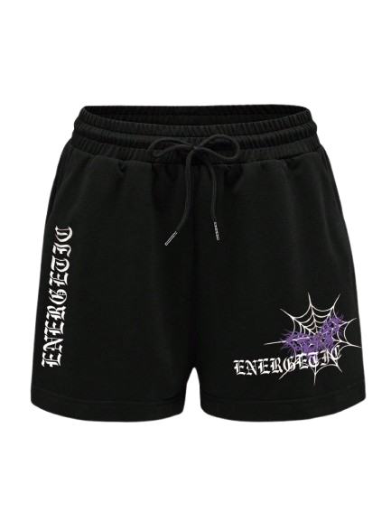 Black “Energetic” Graphic Print Casual Shorts
