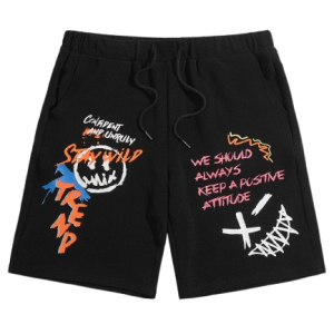 Black Graffiti Print Statement Shorts