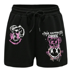 Black Graphic Print Casual Shorts