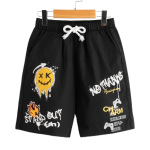 Black Graphic Print Streetwear Shorts